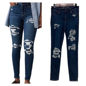 American Eagle Next Level Stretch Hi Rise Patched Jegging Blue